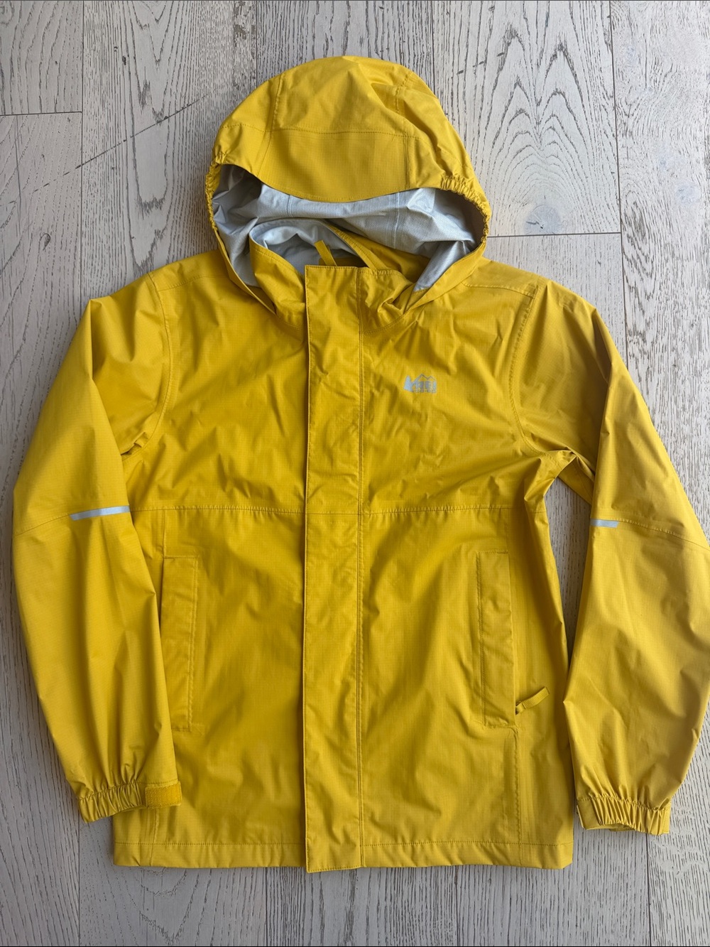 Rei Rainier Yellow Kids L Waterproof Hooded Rain Jacket- like new